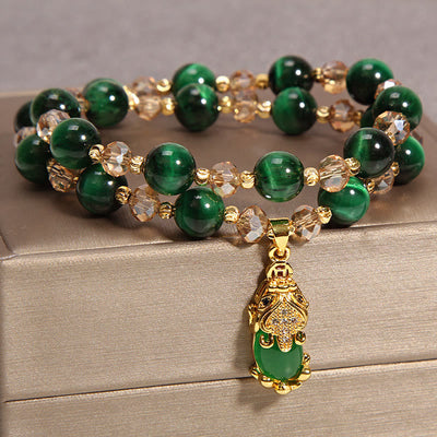 Buddha Stones Tiger Eye Pixiu Fox Money Bag Protection Self Confidence Double Wrap Bracelet Bracelet BS 9