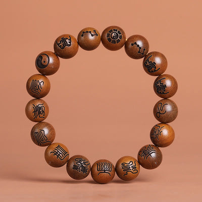 Buddha Stones Lightning Struck Jujube Wood Yin Yang Bagua Taoist Taboo Scripture Symbol Engraved Luck Bracelet Bracelet BS Taoist Scripture Symbols 12mm(Wrist Circumference 15-17cm)