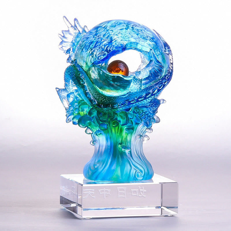 Buddha Stones Handmade Azure Dragon Liuli Crystal Art Piece Success Protection Home Office Decoration Decorations BS 2