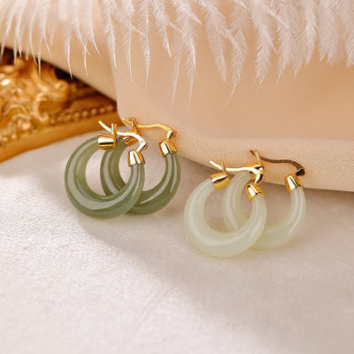Buddha Stones Round Jade Cyan Jade Prosperity Luck Drop Earrings Earrings BS main