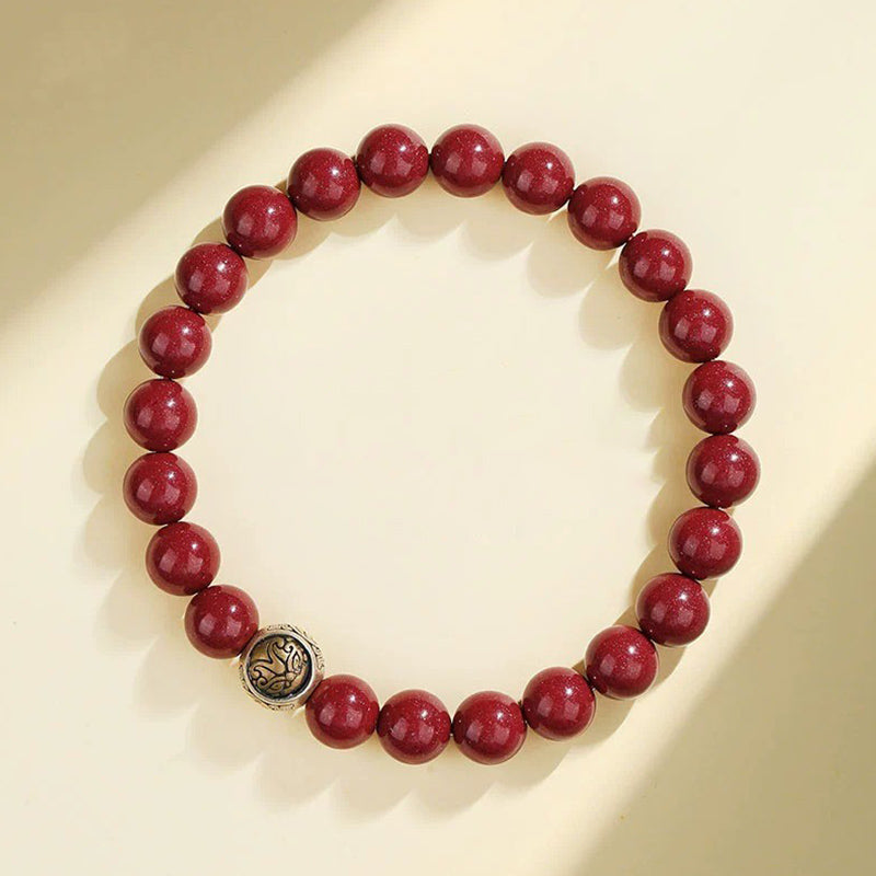 Buddha Stones 925 Sterling Silver Natural Cinnabar Four Beasts Blessing Bracelet Bracelet BS 8mm White Tiger(Wrist Circumference 14-16cm)