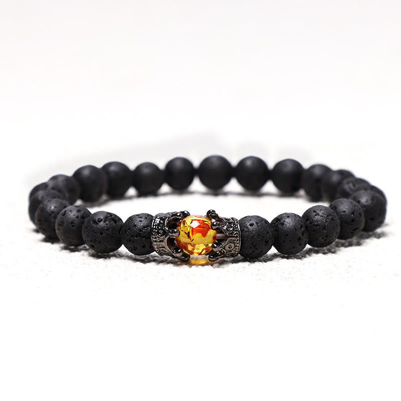 Buddha Stones Natural Stone King&Queen Crown Healing Energy Beads Couple Bracelet Bracelet BS Lava Rock