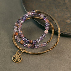 Buddha Stones Purple Phantom Red Hematoid Quartz Green Rutilated Quartz Copper Love Forgive Bracelet Bracelet BS Purple Phantom 17-17.5cm