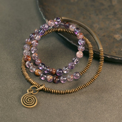 Buddha Stones Purple Phantom Red Hematoid Quartz Green Rutilated Quartz Copper Love Forgive Bracelet Bracelet BS Purple Phantom 17-17.5cm