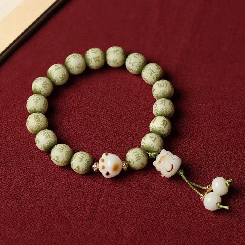 Buddha Stones Green Bodhi Seed Cat Paw Om Mani Padme Hum Engraved Wisdom Bracelet Bracelet BS 1