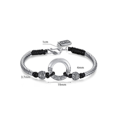 Buddha Stones 999 Sterling Silver Fu Character Peace Buckle Copper Coin Auspicious Clouds Fortune Bracelet Bracelet BS 16