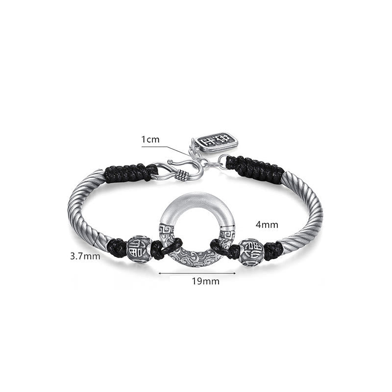 Buddha Stones 999 Sterling Silver Fu Character Peace Buckle Copper Coin Auspicious Clouds Fortune Bracelet Bracelet BS 16