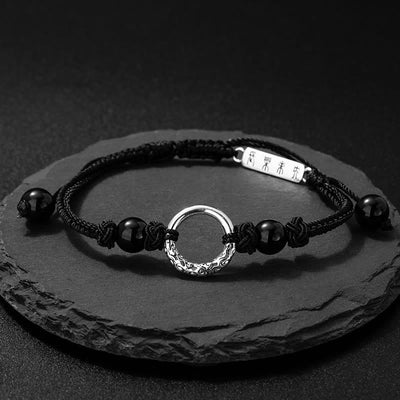 Buddha Stones 925 Sterling Silver Black Onyx Peace Buckle Protection Bracelet Bracelet BS Black Onyx Peace Buckle(Wrist Circumference: 14-26cm)