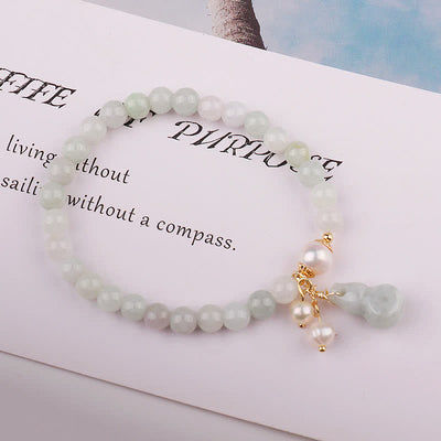 Buddha Stones Natural Jade Pearl Gourd Prosperity Luck Bracelet Bracelet BS 1