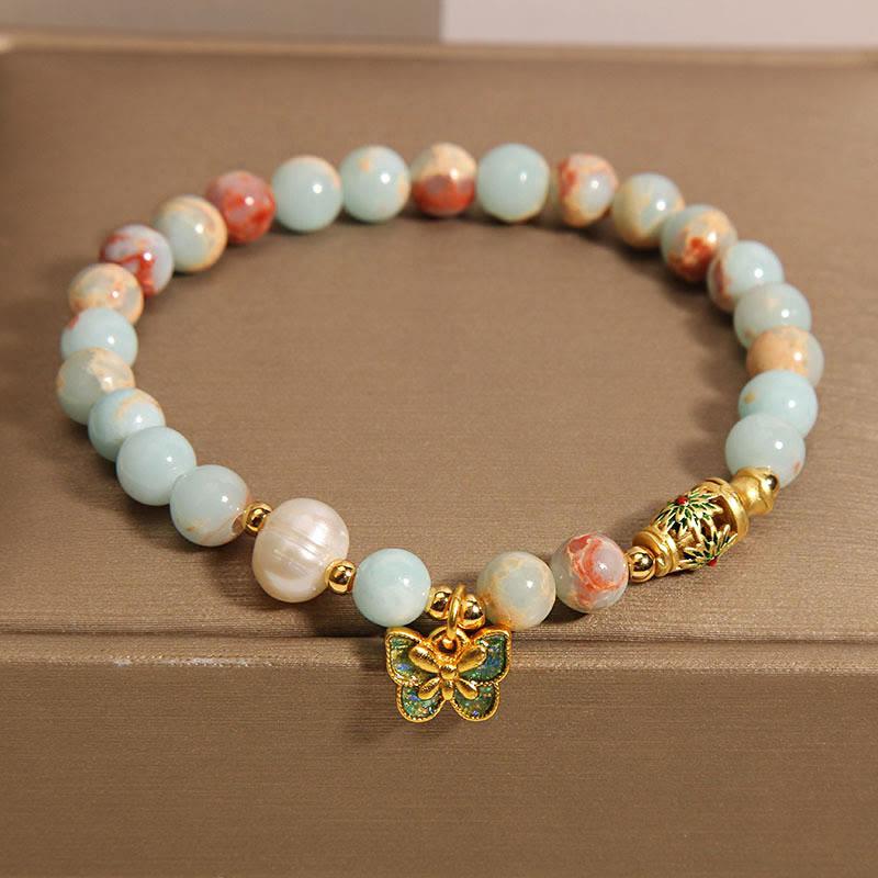 Buddha Stones Shoushan Stone Pearl Butterfly Wealth Bracelet Bracelet BS 4