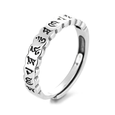 Buddha Stones 925 Sterling Silver Six True Words Calm Wisdom Ring Rings BS 7