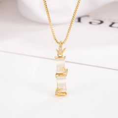 Buddha Stones Chalcedony Bamboo Pattern Harmony Necklace Pendant Necklaces & Pendants BS Gold