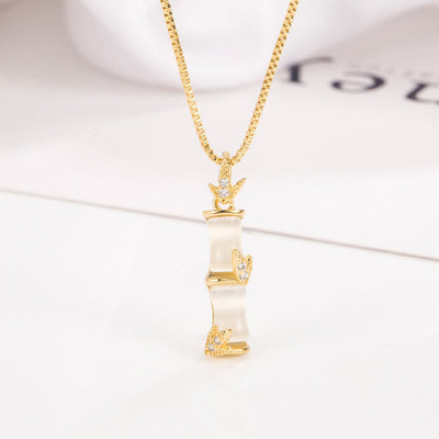 Buddha Stones Chalcedony Bamboo Pattern Harmony Necklace Pendant Necklaces & Pendants BS Gold