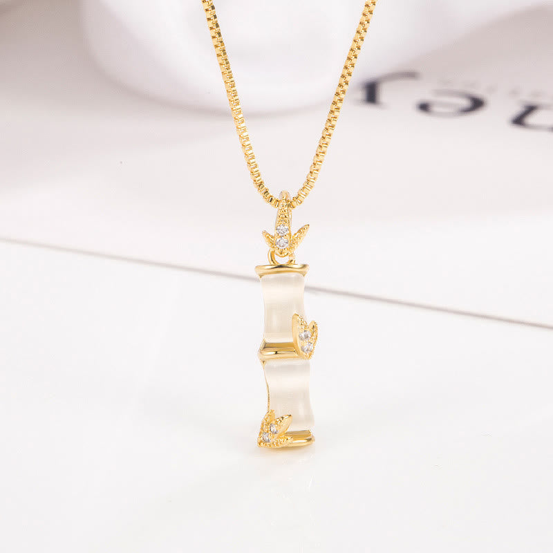 Buddha Stones Chalcedony Bamboo Pattern Harmony Necklace Pendant Necklaces & Pendants BS Gold