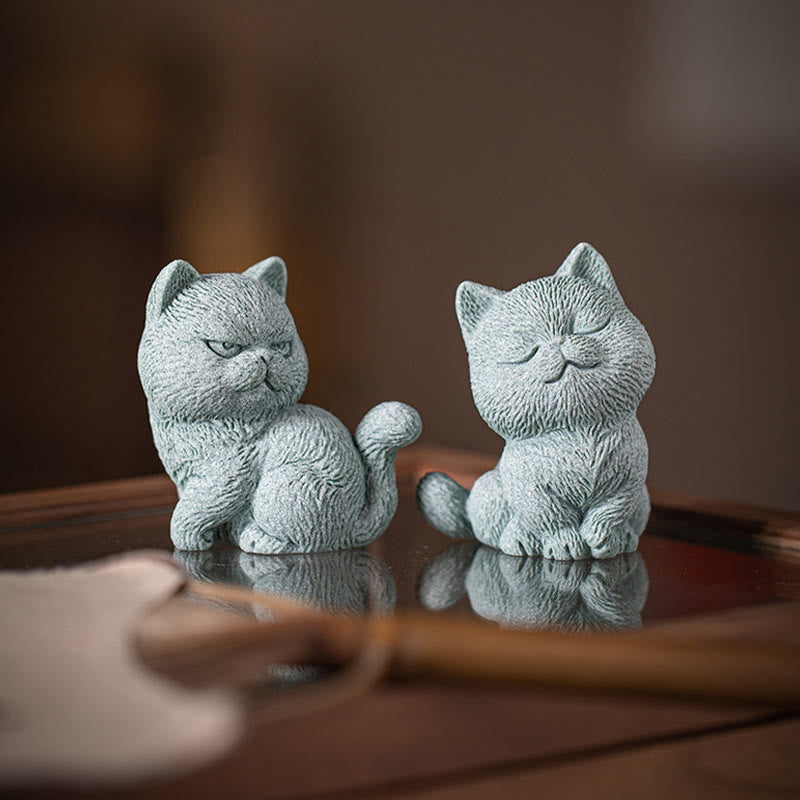 Buddha Stones Small Cat Home Tea Pet Figurine Desk Decoration Decorations BS 19