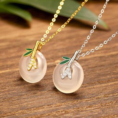 Buddha Stones 925 Sterling Silver Natural Chalcedony Bamboo Leaf Peace Buckle Positive Necklace Pendant Necklaces & Pendants BS 1