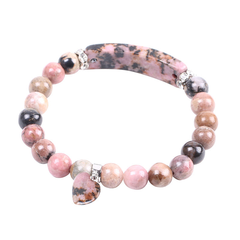 Bracelet de perles de guérison en rhodonite en forme de cœur Foviel