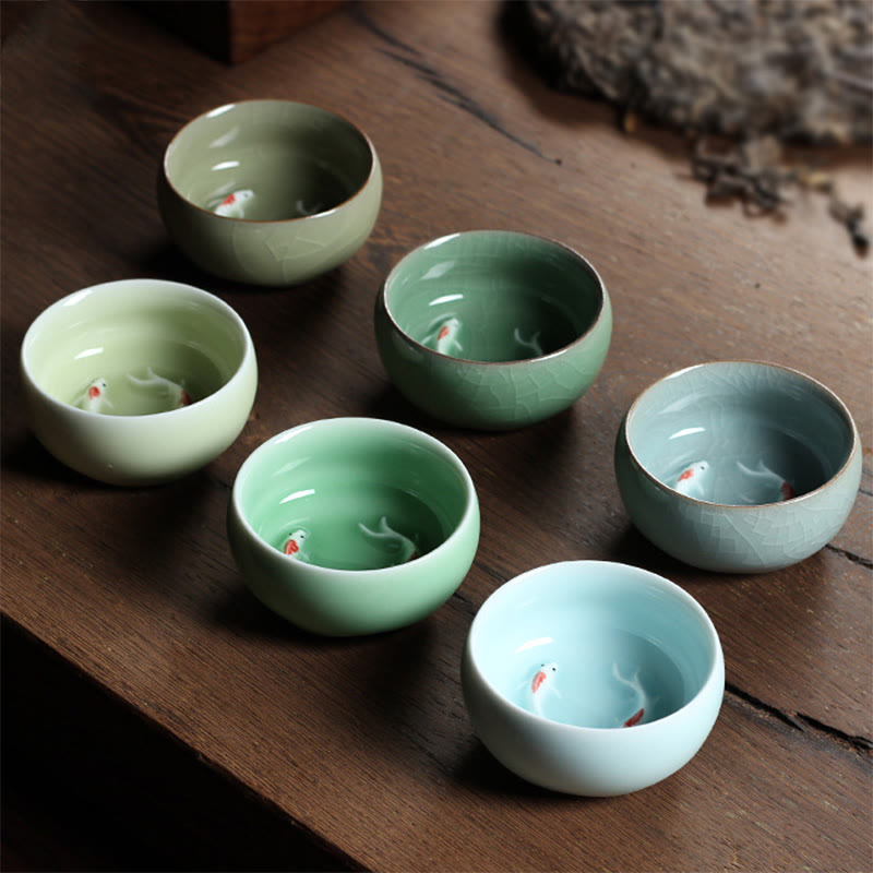 Buddha Stones Colorful Koi Fish Ceramic Teacup Kung Fu Tea Cup Bowl Cup BS 17