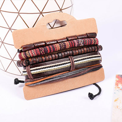 Buddha Stones Wrap Hemp Cords Wood Beads Leather Bracelet Bracelet BS 6