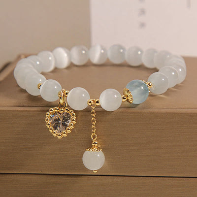 Buddha Stones Cat's Eye Crystal Heart Zircon Charm Peace Love Bracelet Bracelet BS 1