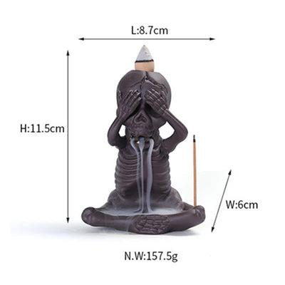 Buddha Stones Little Skull Ghost Purple Clay Backflow Smoke Fountain Peace Incense Burner Decoration Incense Burner BS 7