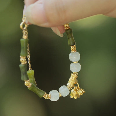 Buddha Stones Green Bamboo Jade Lily of the Valley Wealth Bracelet Bracelet BS 2