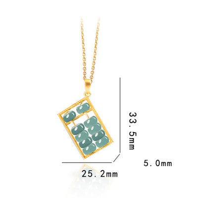 Buddha Stones Natural Jade Abacus Pattern Abundance Titanium Steel Chain Necklace Pendant - image 8