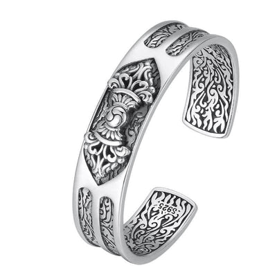 Bracelet jonc Foviel en argent sterling 925 gravé du Vajra Dorje, symbole de puissance spirituelle