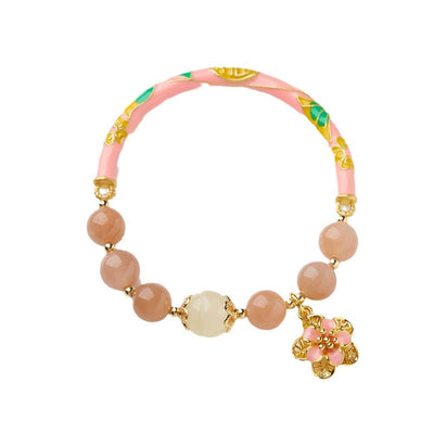 Buddha Stones Natural Sun Stone Golden Silk Jade Flower Charm Wealth Bracelet Bangle Bracelet Bangle BS 7
