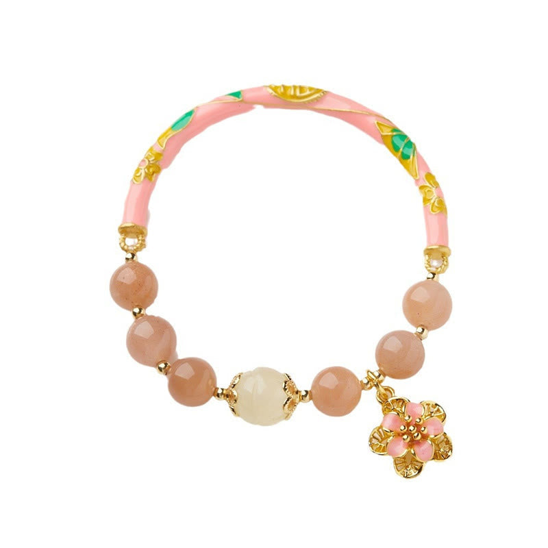 Buddha Stones Natural Sun Stone Golden Silk Jade Flower Charm Wealth Bracelet Bangle Bracelet Bangle BS 7