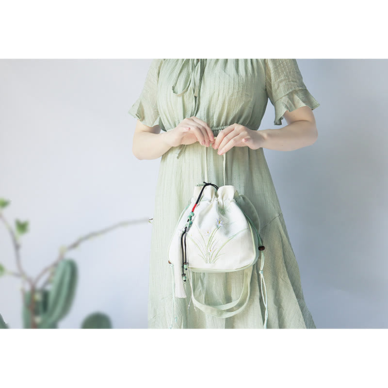 Buddha Stones Handmade Embroidered Flowers Canvas Tote Shoulder Bag Handbag Bag BS 18