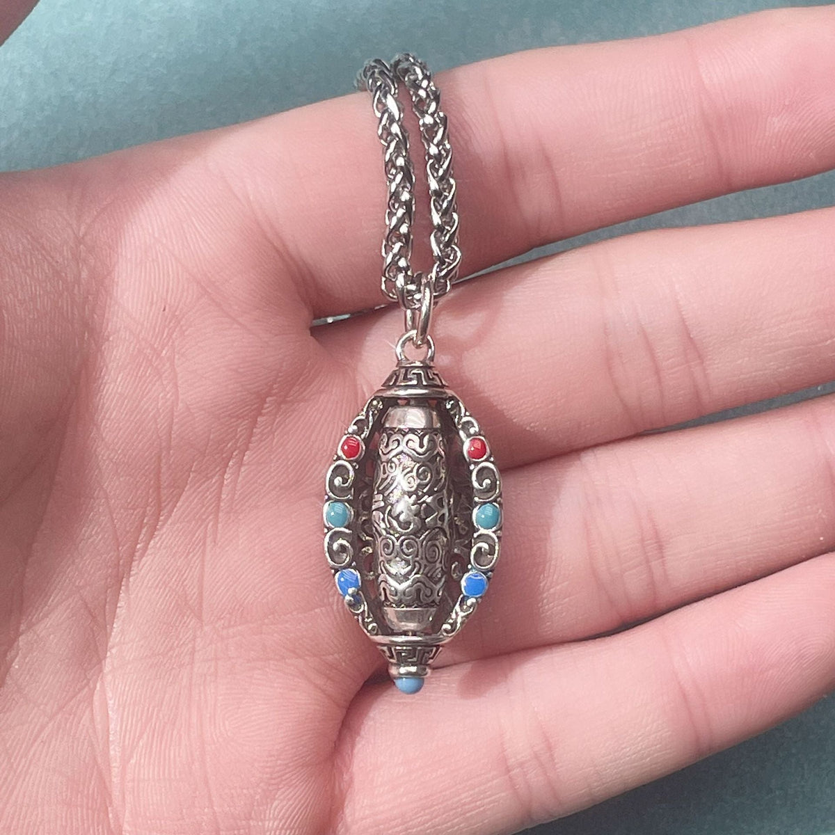 Buddha Stones Tibetan Om Mani Padme Hum Purity Rotatable Necklace Pendant Necklaces & Pendants BS 5