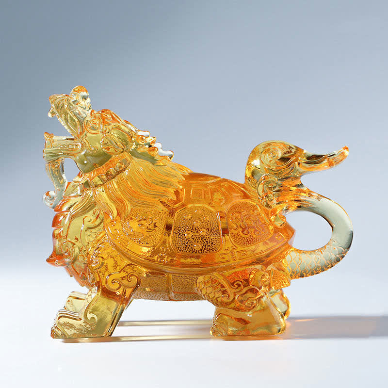 Buddha Stones Feng Shui Dragon Turtle Handmade Liuli Crystal Art Piece Home Office Decoration Decorations BS 11
