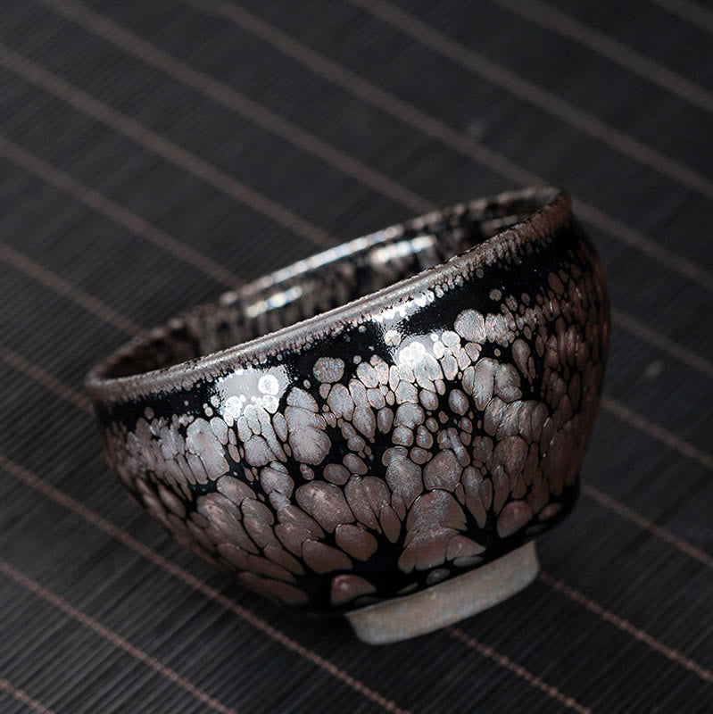Buddha Stones Handmade Cherry Blossoms Sakura Design Chinese Jianzhan Ceramic Teacup Kung Fu Tea Cup Jian Zhan Tea Cup BS 8