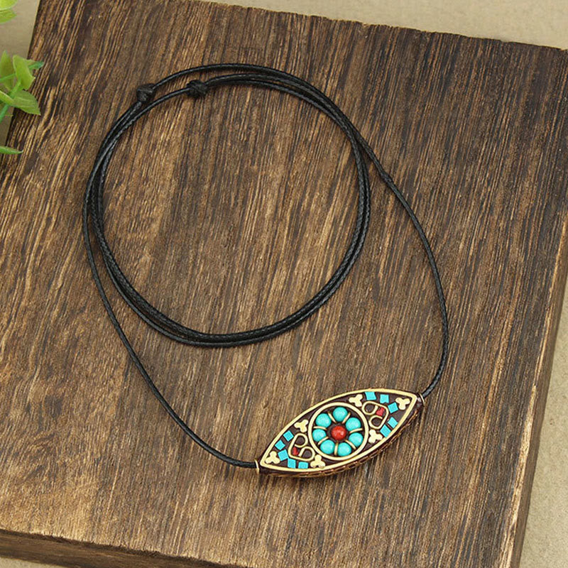 Buddha Stones Tibet Turquoise Bead Marquise Pattern Protection Strength Necklace Pendant Necklaces & Pendants BS 5