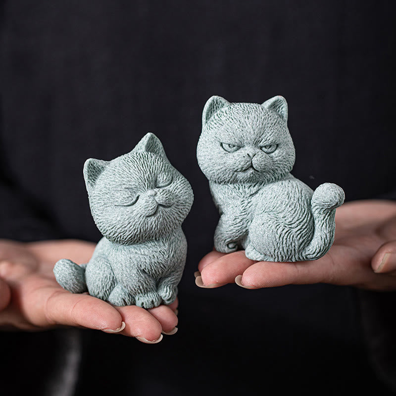 Buddha Stones Small Cat Home Tea Pet Figurine Desk Decoration Decorations BS 10