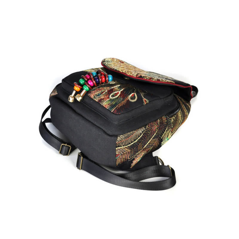 Buddha Stones Peacock Embroidery Canvas Tassel Backpack - image 13