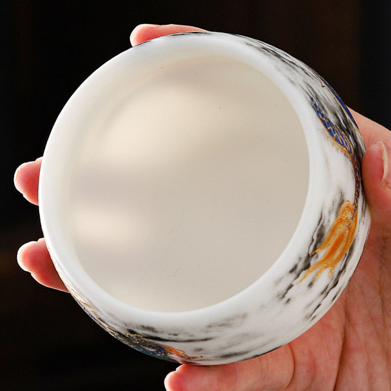 Buddha Stones Dragon Playing With Pearl Design White Porcelain Ceramic Teacup Kung Fu Tea Cup 160ml Cup BS 3