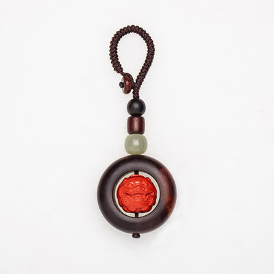 Foviel Tibet Om Mani Padme Hum PiXiu Copper Coin Small Leaf Red Sandalwood Cinnabar Protection Key Chain