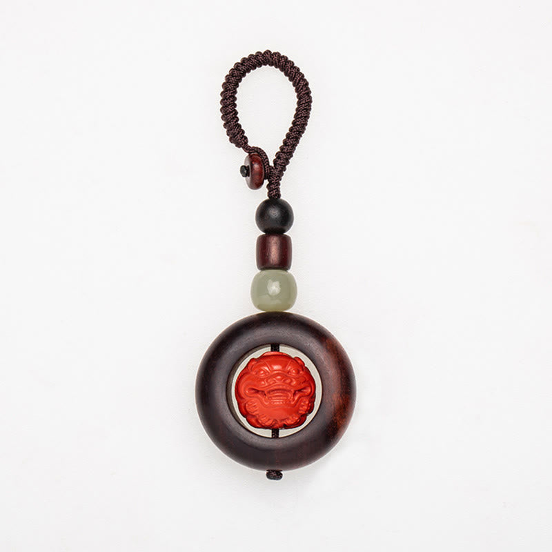 Foviel Tibet Om Mani Padme Hum PiXiu Copper Coin Small Leaf Red Sandalwood Cinnabar Protection Key Chain