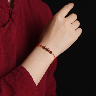 Buddha Stones Natural Lucky Cinnabar Bead Blessing String Bracelet Anklet Bracelet BS 11