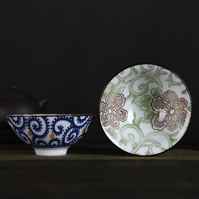 Buddha Stones Flowers Fu Character Mountains Lotus Cherry Blossoms Ceramic Teacup Kung Fu Tea Cup Cup BS Brown Flowers Green Leaves 8.5cm*4cm*90ml