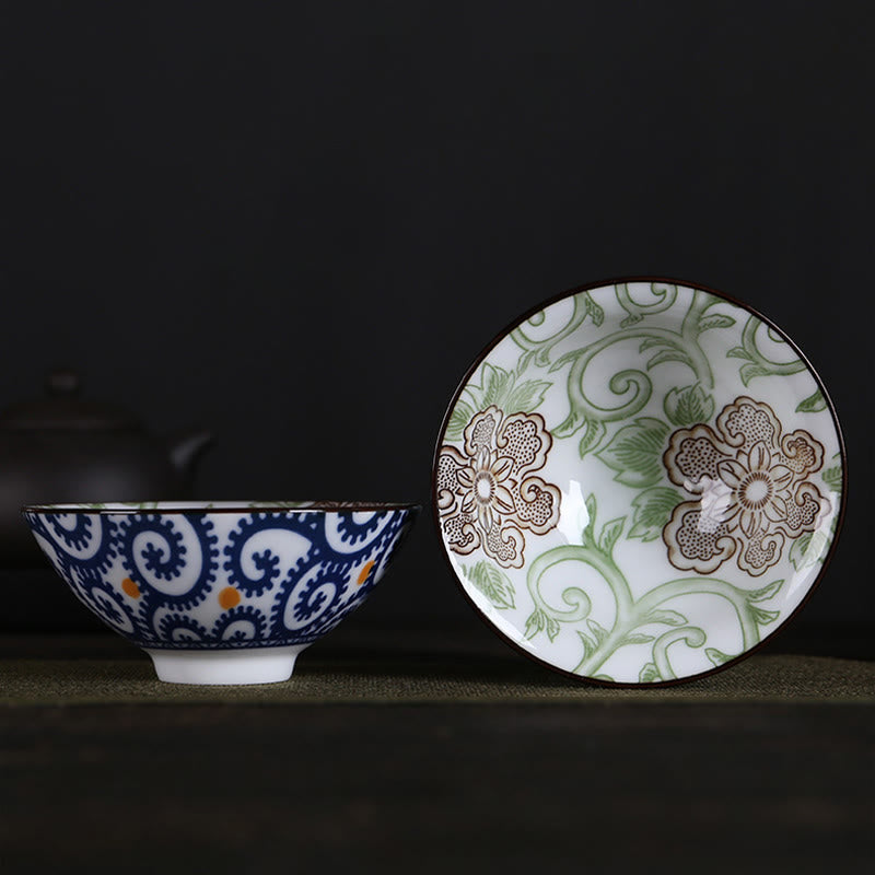Buddha Stones Flowers Fu Character Mountains Lotus Cherry Blossoms Ceramic Teacup Kung Fu Tea Cup Cup BS Brown Flowers Green Leaves 8.5cm*4cm*90ml