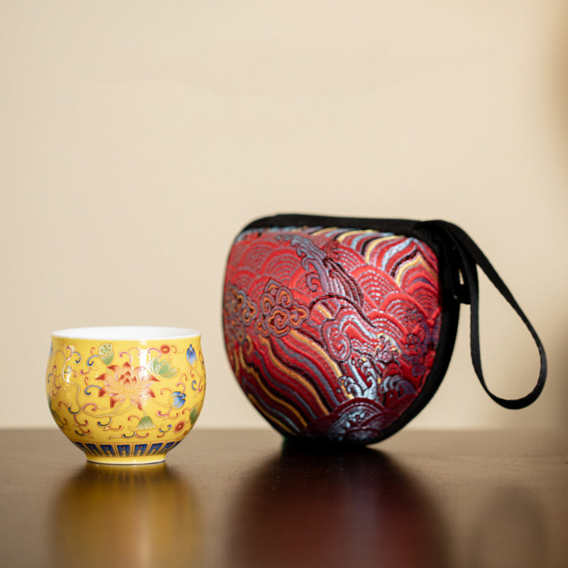 Buddha Stones Lotus Flower Pod Pattern Ceramic Teacup Kung Fu Tea Cup 80ml Cup BS Yellow Lotus Cup 6.3cm*4.8cm*80ml(With Bag)
