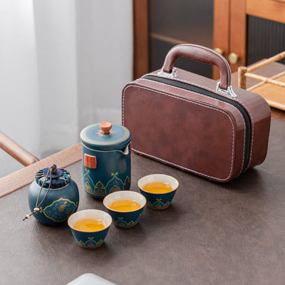 Buddha Stones Flower Chinese Gongfu Ceramic Teapot Portable Outdoor Travel Tea Set Bag Teapot BS main