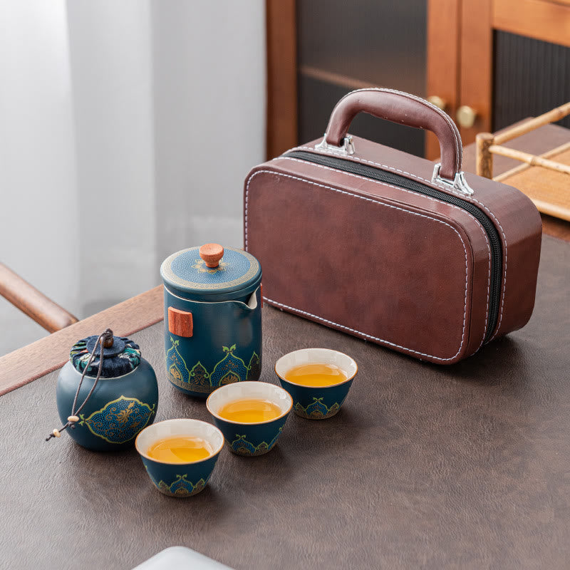 Buddha Stones Flower Chinese Gongfu Ceramic Teapot Portable Outdoor Travel Tea Set Bag Teapot BS main