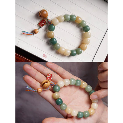 Buddha Stones Natural Gradient Bodhi Seed Wisdom Wooden Fish Drum Charm Bracelet Bracelet BS 6