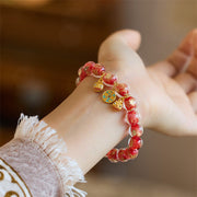 Foviel Gold Swallowing Beast Copper Coin Good Luck Charm Liuli Glass Bead Fortune Bracelet