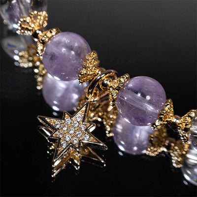 Buddha Stones Natural Amethyst Inner Peace Healing Star Charm Bracelet Bracelet BS 3