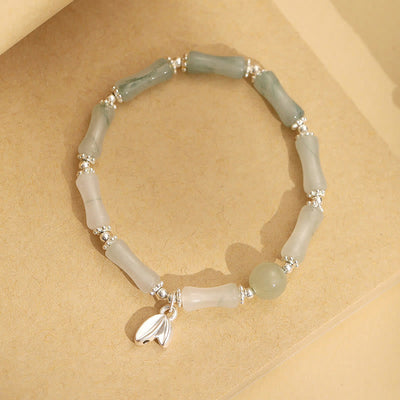 Buddha Stones 925 Sterling Silver Natural Tianshan Jade Bamboo Charm Luck Bracelet 2